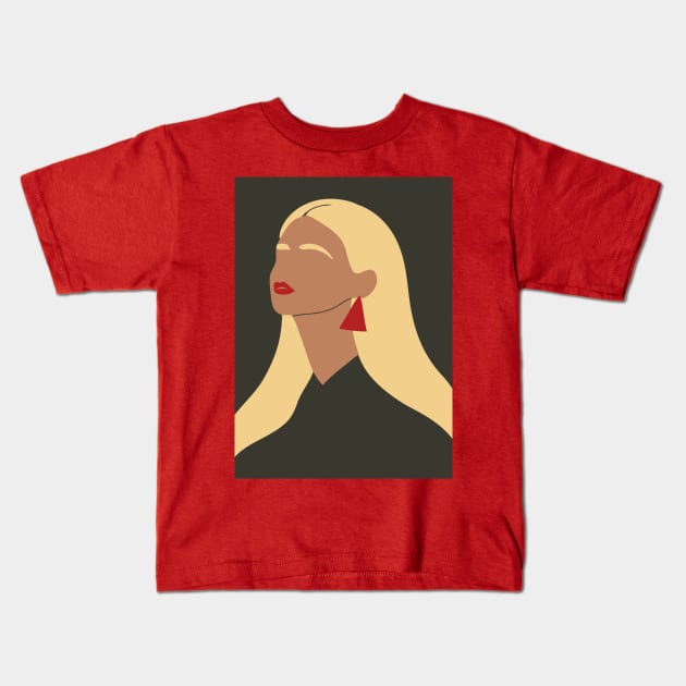 Minimalistic Woman Portrait Kids T-Shirt by waltzart